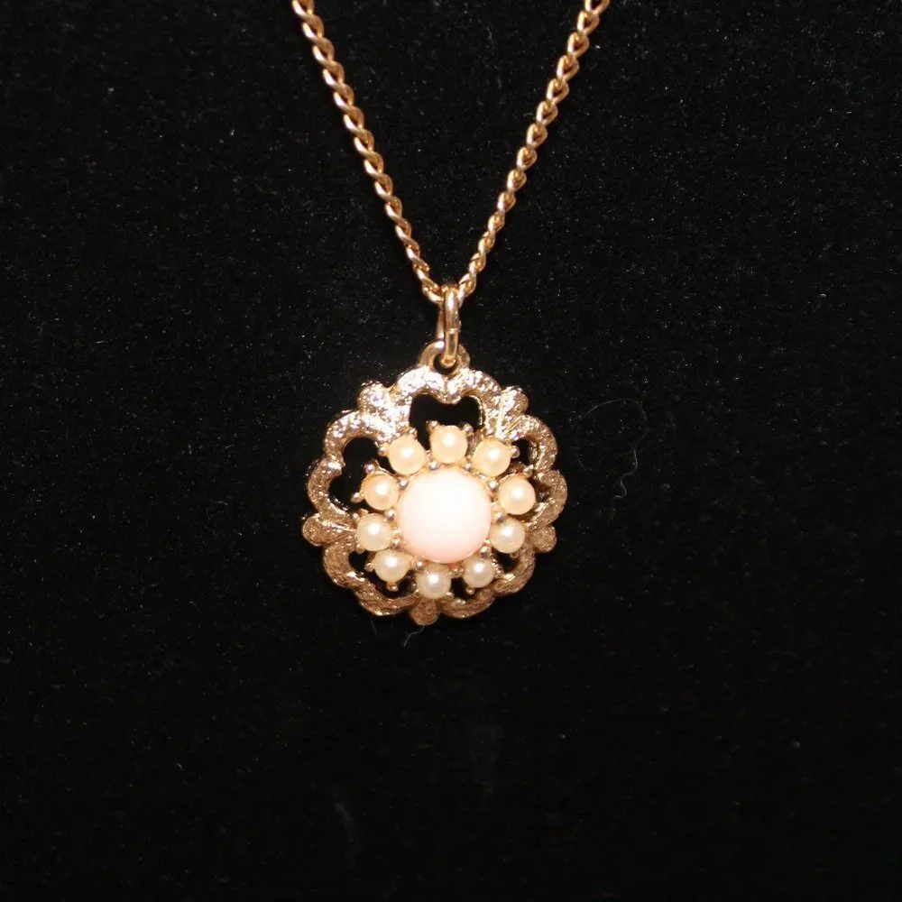 Sarah Coventry Vintage Floral Matching Pearl Necklace and Clip Earring Set